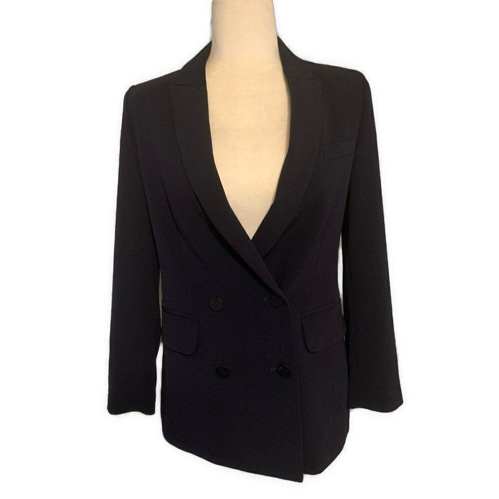 The Fold Authentic Solid Dark Blue Long Sleeve Blazer Jacket 2 Xs